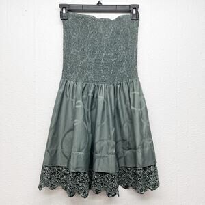 Rachel Vintage Smocked Longline Strapless Top XS/S Dark Forest Fairy Boho Y2K
